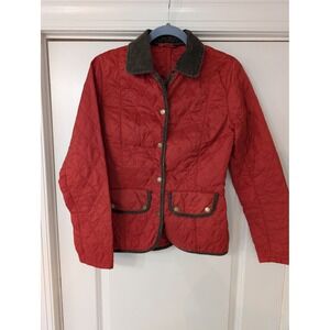 Barbour Red Diamond Quilted Jacket Women US 4 Corduroy Collar Snap Front Coat